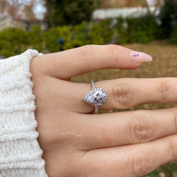 925 Silver Wedding  Pear Cut White Sapphire Rings - Picture 8 of 9